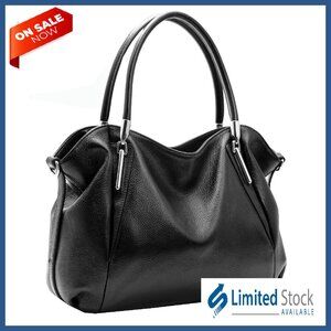 Genuine Leather Tote Bag with Detachable Strap, Multi-Pocket Organizer